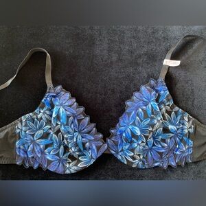 Victorias Secret 38DD VERY SEXY Black & Blue Sparkle Floral Low Cut Demi Bra NWT